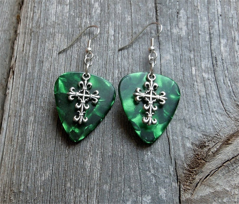 CLEARANCE Scrolling Cross Charm Guitar Picks Earrings - Pick Your Color