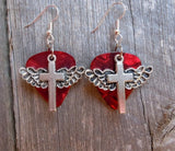 CLEARANCE Winged Cross Charm Guitar Pick Earrings - Pick Your Color
