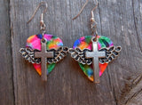 CLEARANCE Winged Cross Charm Guitar Pick Earrings - Pick Your Color