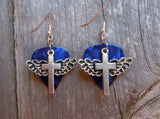 CLEARANCE Winged Cross Charm Guitar Pick Earrings - Pick Your Color