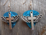 CLEARANCE Winged Cross Charm Guitar Pick Earrings - Pick Your Color