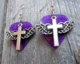 CLEARANCE Winged Cross Charm Guitar Pick Earrings - Pick Your Color