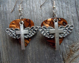 CLEARANCE Winged Cross Charm Guitar Pick Earrings - Pick Your Color
