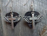 CLEARANCE Winged Cross Charm Guitar Pick Earrings - Pick Your Color