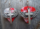 CLEARANCE Winged Cross Charm Guitar Pick Earrings - Pick Your Color
