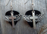 CLEARANCE Winged Cross Charm Guitar Pick Earrings - Pick Your Color