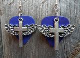 CLEARANCE Winged Cross Charm Guitar Pick Earrings - Pick Your Color
