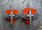 CLEARANCE Winged Cross Charm Guitar Pick Earrings - Pick Your Color
