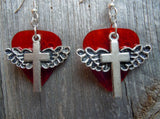 CLEARANCE Winged Cross Charm Guitar Pick Earrings - Pick Your Color