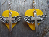 CLEARANCE Winged Cross Charm Guitar Pick Earrings - Pick Your Color