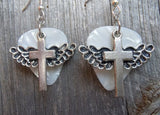 CLEARANCE Winged Cross Charm Guitar Pick Earrings - Pick Your Color