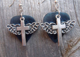 CLEARANCE Winged Cross Charm Guitar Pick Earrings - Pick Your Color