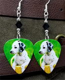 Dalmatian Puppy Guitar Pick Earrings with Black Swarovski Crystals