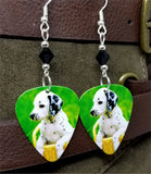 Dalmatian Puppy Guitar Pick Earrings with Black Swarovski Crystals