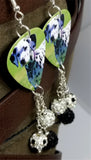 Dalmatian Guitar Pick Earrings with Pave Bead Dangles