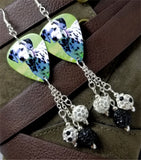 Dalmatian Guitar Pick Earrings with Pave Bead Dangles