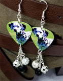 Dalmatian Guitar Pick Earrings with Pave Bead Dangles