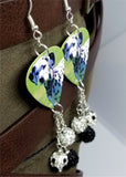 Dalmatian Guitar Pick Earrings with Pave Bead Dangles