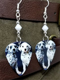 Dalmatian Puppies Guitar Pick Earrings with White Swarovski Crystals