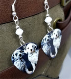 Dalmatian Puppies Guitar Pick Earrings with White Swarovski Crystals