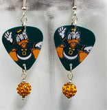 Oregon Ducks on Green Background Guitar Pick Earrings with Orange Pave Dangles