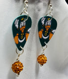 Oregon Ducks on Green Background Guitar Pick Earrings with Orange Pave Dangles