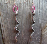 Crystal Encrusted Snake Earrings with Pink Ring