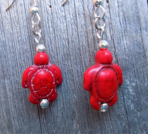Red Magnesite Turtle Earrings