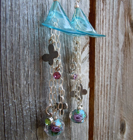 Aqua Blue Calla Lily with Dangles Drop Earrings
