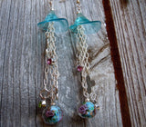 Aqua Blue Calla Lily with Dangles Drop Earrings