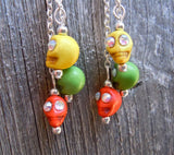 Cascading Colorful Magnesite Skulls with Rhinestone Eyes Hanging Earrings