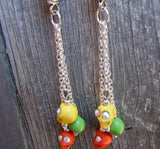 Cascading Colorful Magnesite Skulls with Rhinestone Eyes Hanging Earrings
