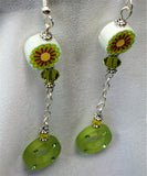 Green Fimo Flower Drop Earrings