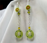Green Fimo Flower Drop Earrings