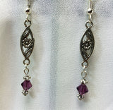 Flower Connector with Purple Swarovski Crystal Drop Earrings
