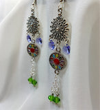 Southwestern Chandelier Earrings with Silver Metal Charm and Swarovski Crystal Dangles