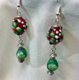 Lampwork Style Flower Glass Bead Dangle Earrings