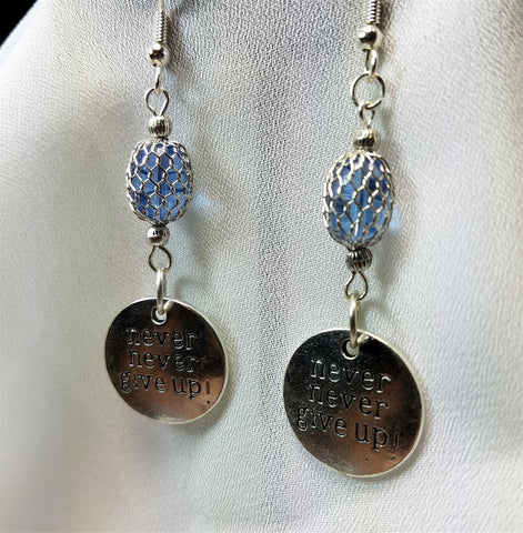 Never Never Give Up Dangle Earrings with Mesh Covered Glass Beads