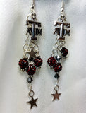 Texas A&M Dangling Earrings with Deep Red Pave Beads and Star Charms