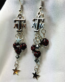 Texas A&M Dangling Earrings with Deep Red Pave Beads and Star Charms