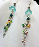 Frosted Blue Green Calla Lily Drop Earrings with Bead and Chain Dangles