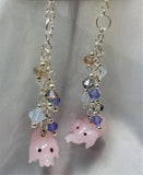 Pink Elephant Lampwork Style Glass Bead Earrings with Sparkling Dangles