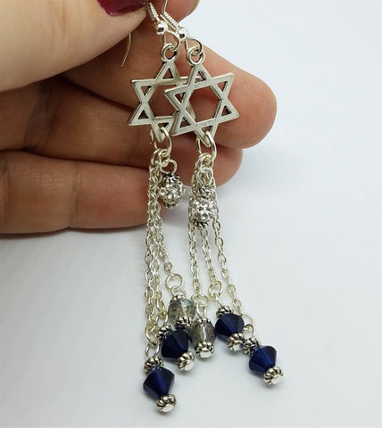 Star of David Earrings with Swarovski Crystal and Pave Bead Dangles