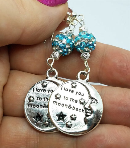 I Love You To The Moon and Back Earrings with Striped Pave Beads