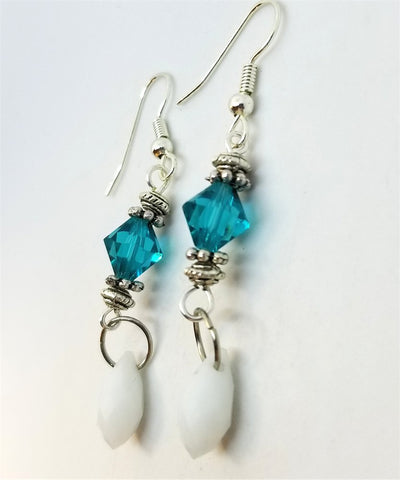 Teal and White Alabaster Swarovski Crystal Dangle Earrings