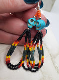 Turquoise Dyed Magnesite Skull Earrings with Seed Bead Dangles