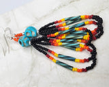 Turquoise Dyed Magnesite Skull Earrings with Seed Bead Dangles