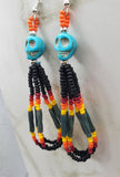 Turquoise Dyed Magnesite Skull Earrings with Seed Bead Dangles