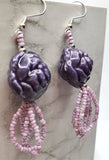 Large Purple Porcelain Rose Glass Bead Earrings with Purple Seed Bead Dangles