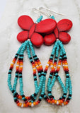 Red Dyed Magnesite Butterfly Bead Earrings with Southwestern Seed Bead Dangles